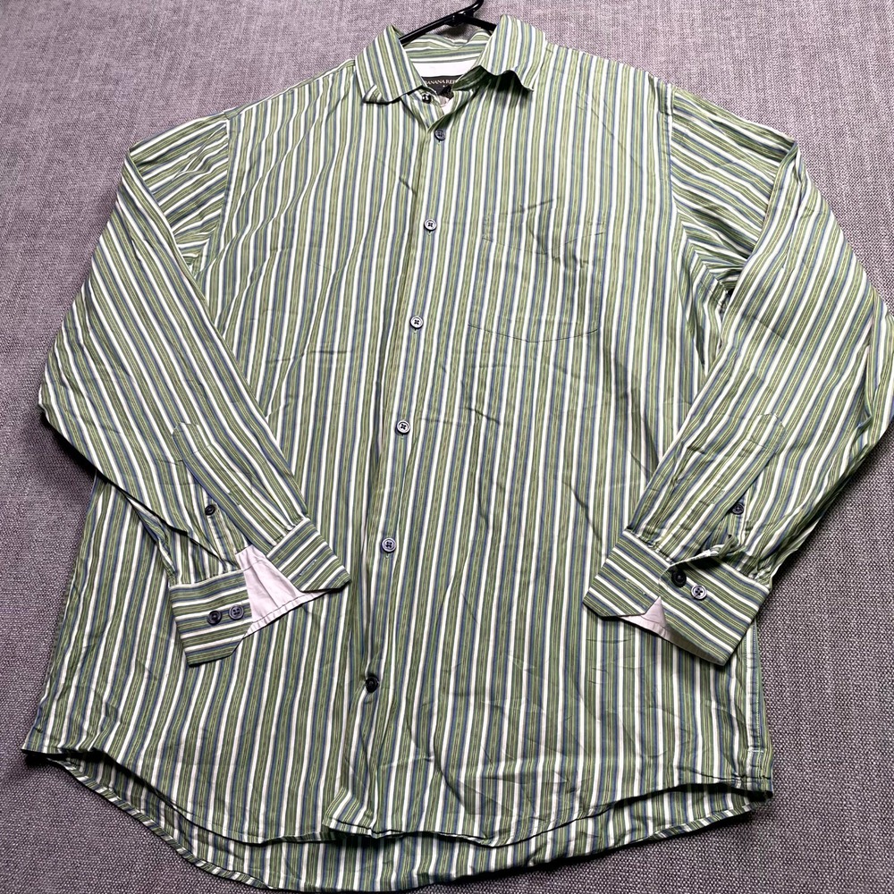 Banana Republic Shirt Mens Medium Multicolor Striped Cotton Pleated Button Up